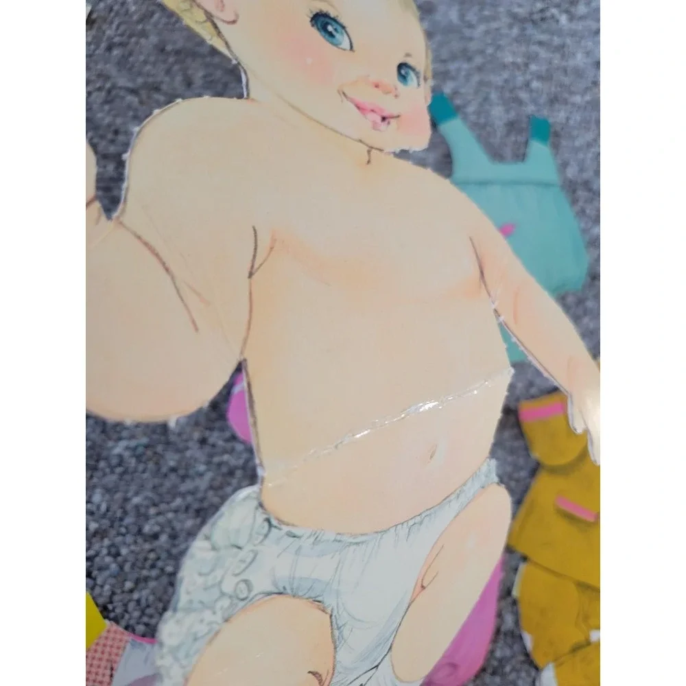 Vintage Paper Doll Set Large Baby 15 Inch Retro Nursery Collectible Pink Yellow